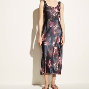 NWT Vince Night Garden Square Neck Midi Maxi Slip Dress in Black Floral | Size 4